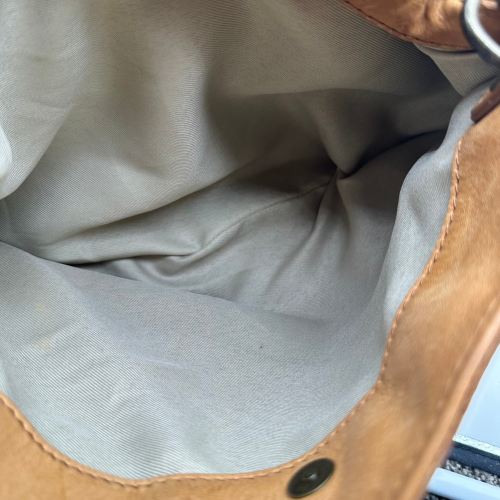 American Leather Co Lenox Tan Triple Entry Pebbled Leather Satchel Hobo Bag - Picture 12 of 13